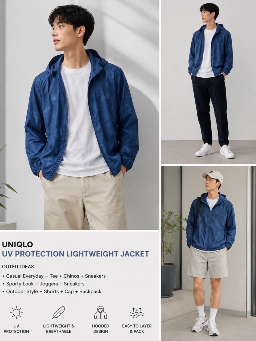 Uniqlo Men’s Blue UV Protection Pocketable Parka Lightweight Jacket Size S